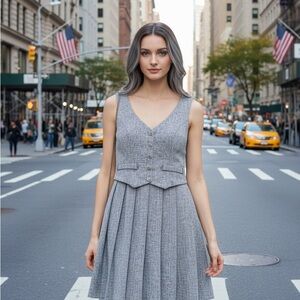 City Studio Gray Buttoned Midi Dress